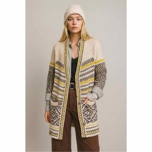 Free People Nordic Chunky Knit Cardigan Sweater XS Oversized Boho Southwestern